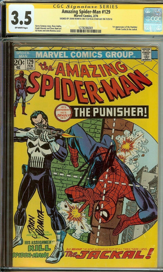 Amazing Spider-Man #129 1st Punisher Signed Stan Lee & John Romita CGC 3.5