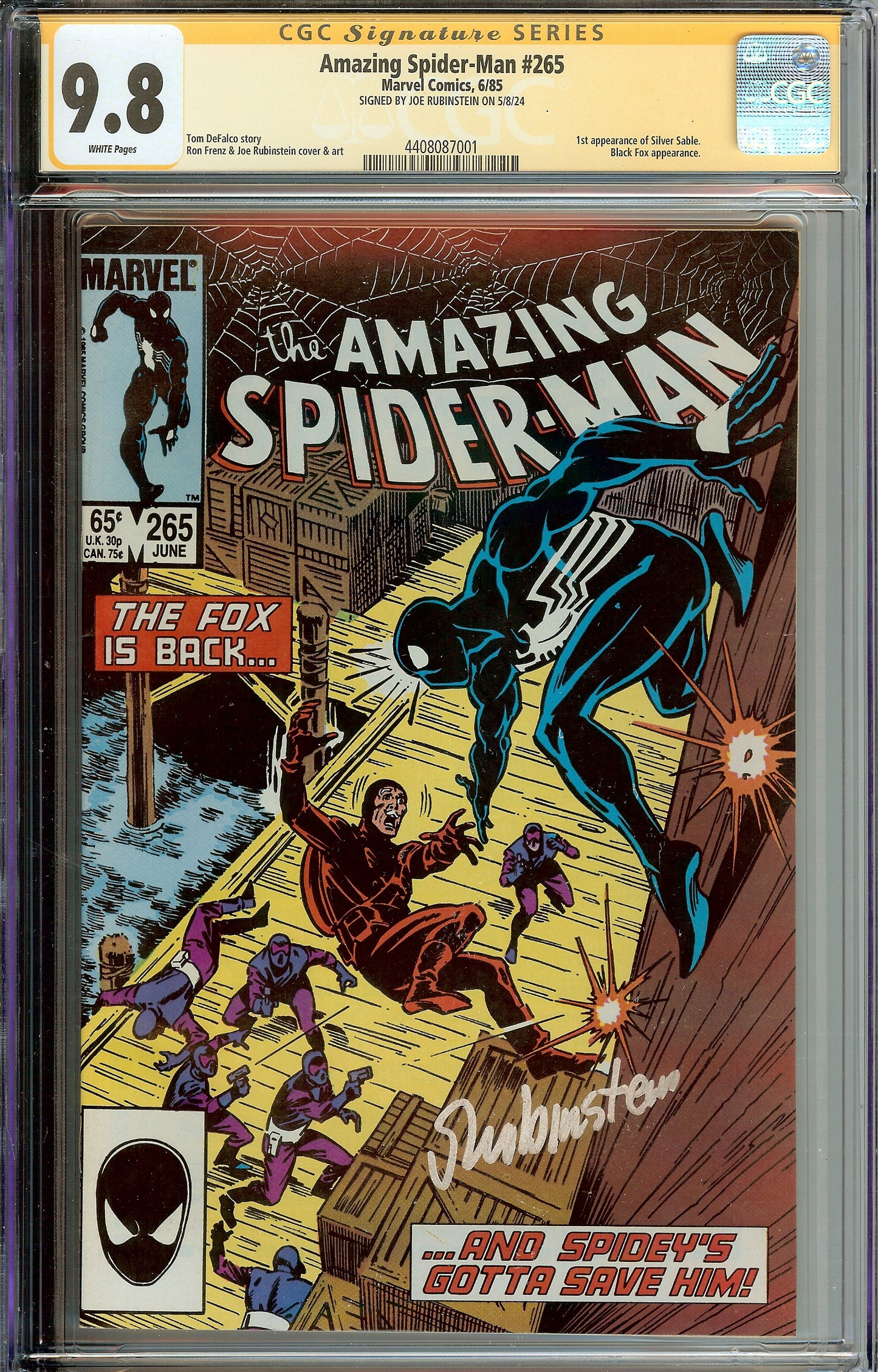 AMAZING SPIDER-MAN #265 1985 CGC 9.8 1ST SILVER SABLE SIGNED JOE RUBINSTEIN