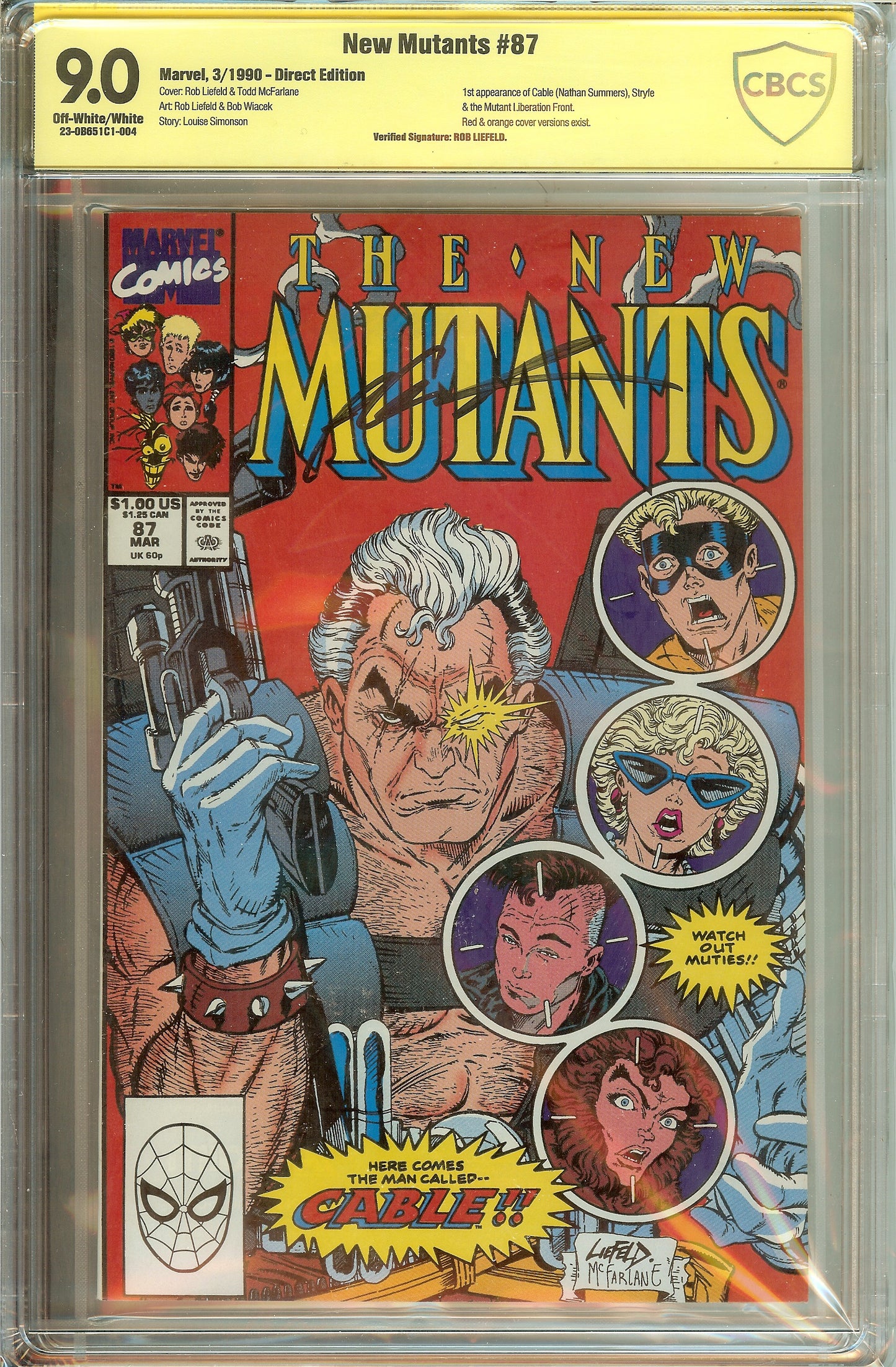 New Mutants #87 1st Cable CBCS 9.0 Signed Liefeld