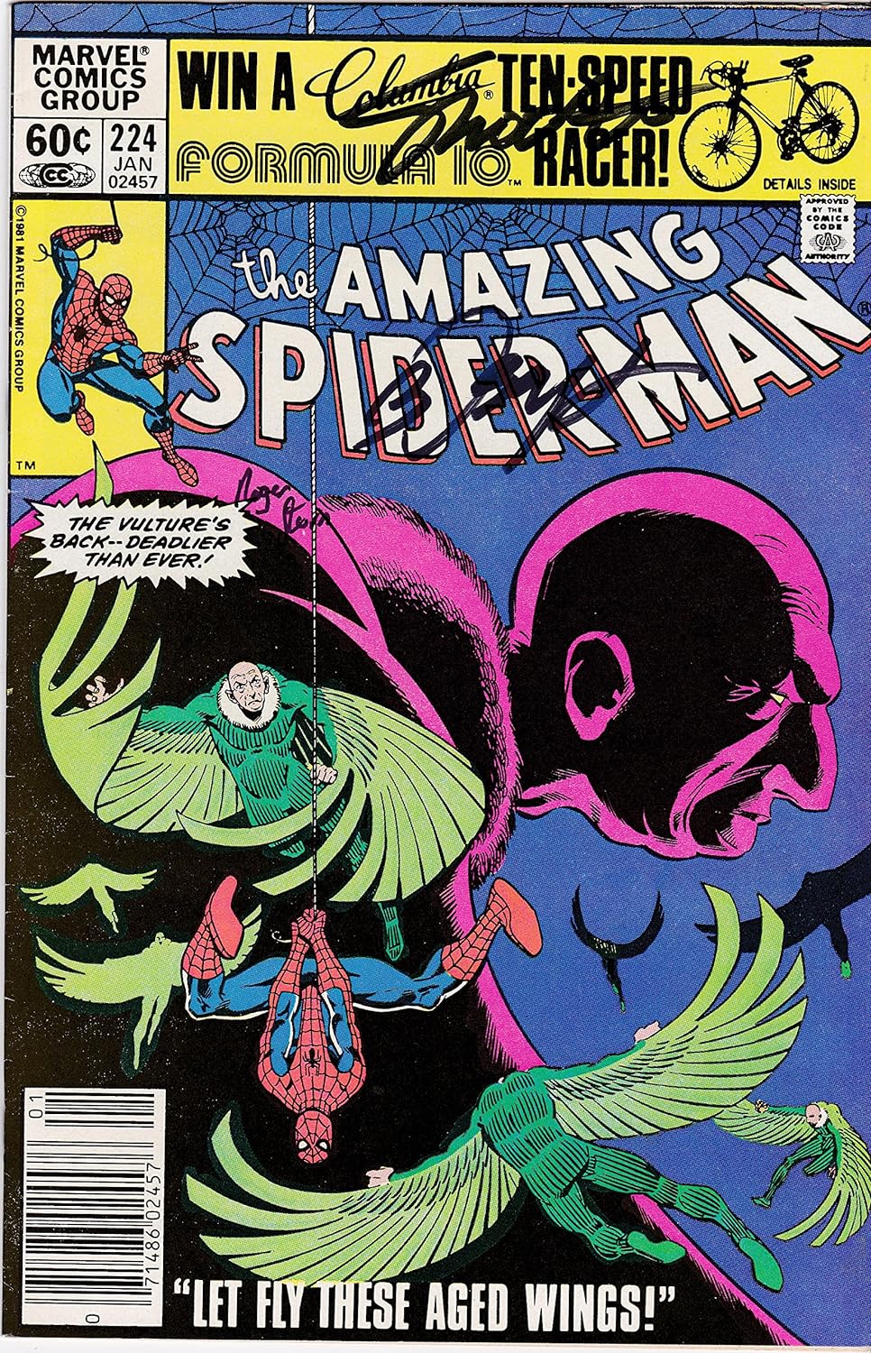 Signed 2x Amazing Spider-Man #224 Jim Shooter Bob Layton VF