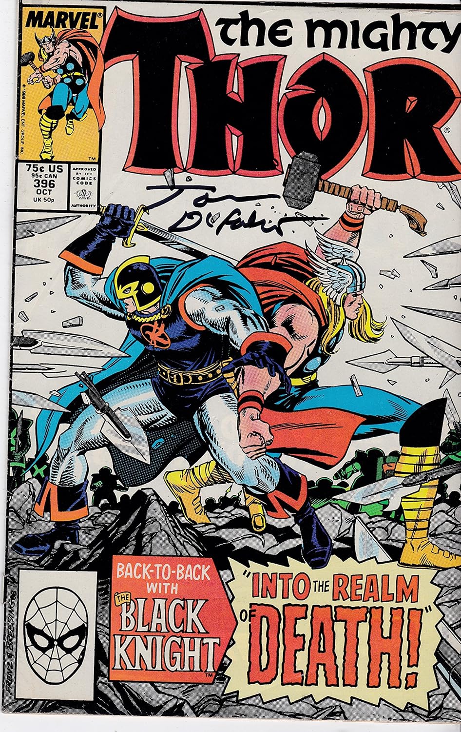 Autographed The Mighty Thor #396 VF/NM. Signed Tom Defalco