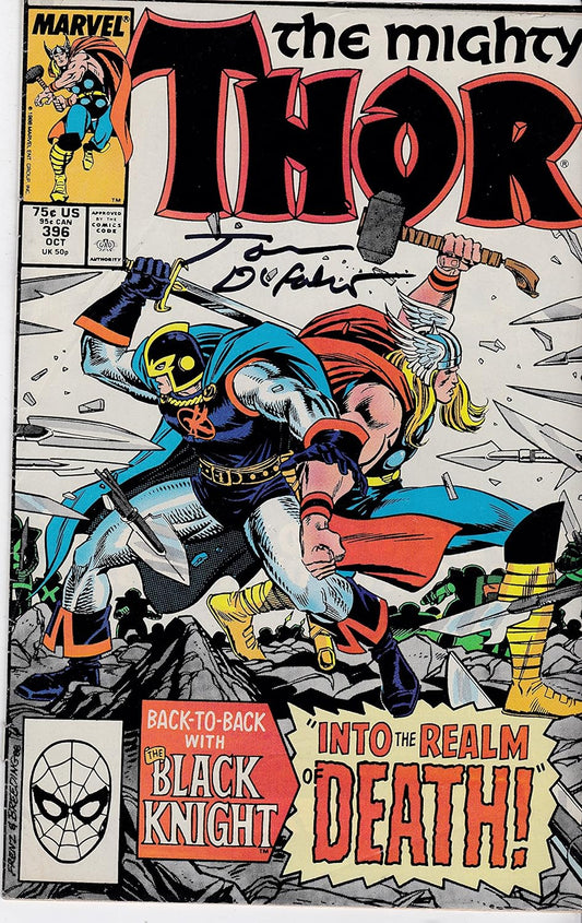 Autographed The Mighty Thor #396 VF/NM. Signed Tom Defalco