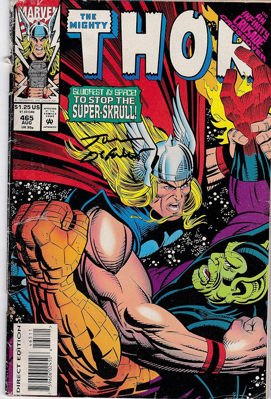 Autographed The Mighty Thor #465 FINE Signed Tom Defalco