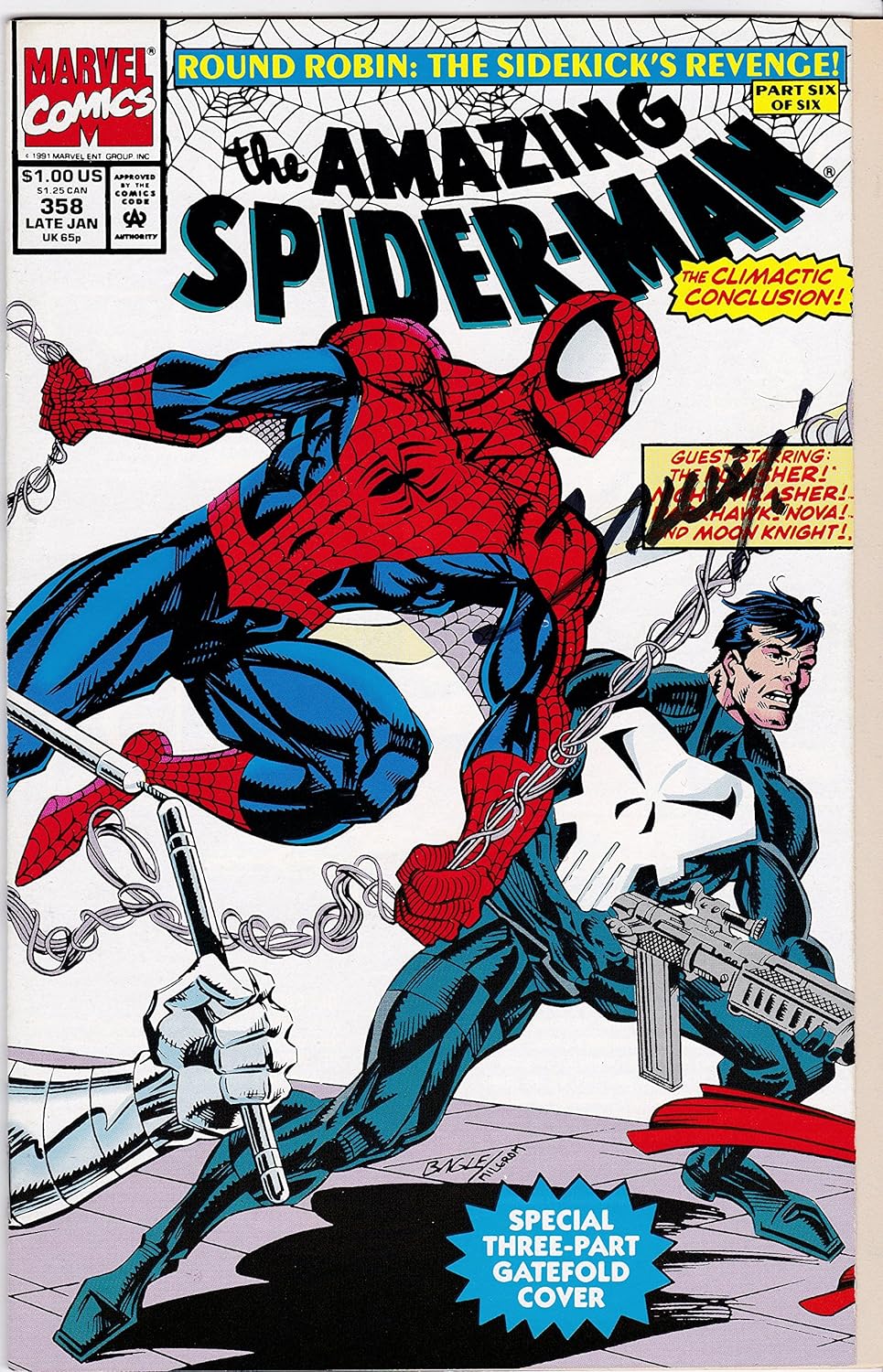 Autographed Amazing Spider-Man #358 Signed Mark Bagley VF