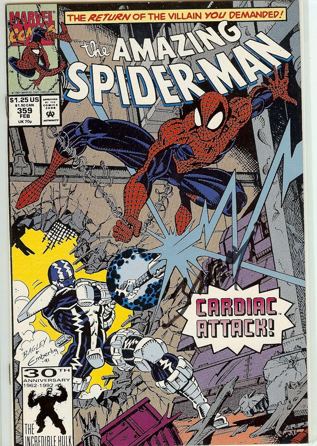 Autographed Amazing Spider-Man #359 Signed Mark Bagley NM