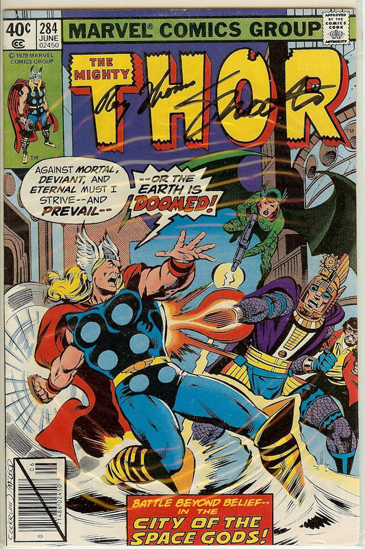 Autographed The Mighty Thor #284 VF/NM. Signed Jim Shooter Roy Thomas