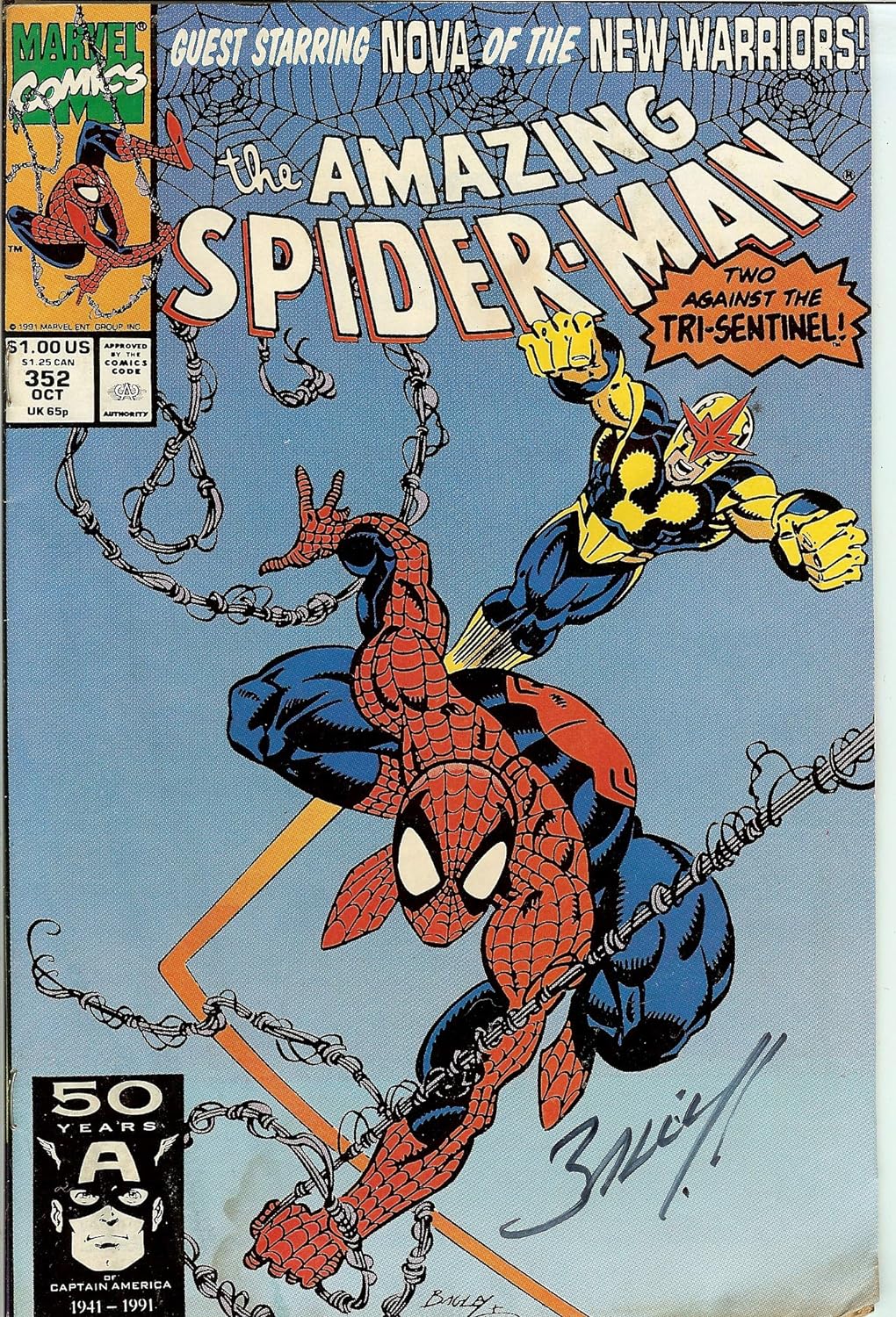 Autographed Amazing Spider-Man #352 Signed Mark Bagley VG