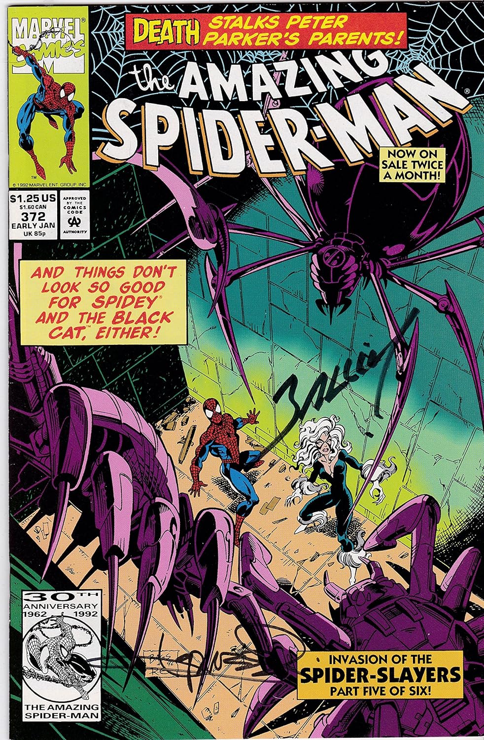 Autographed The Amazing Spiderman #372 NM Signed by Mark Bagley, Aaron Lopresti