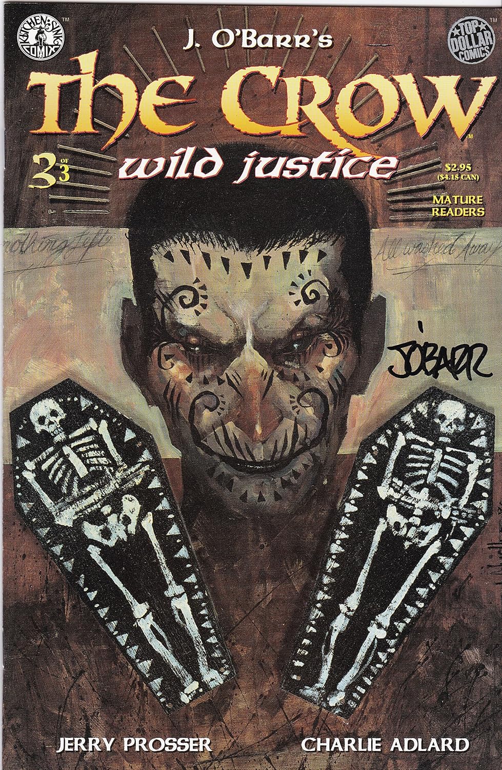 Autographed The Crow Wild Justice #3 Signed James O'Barr VF/NM