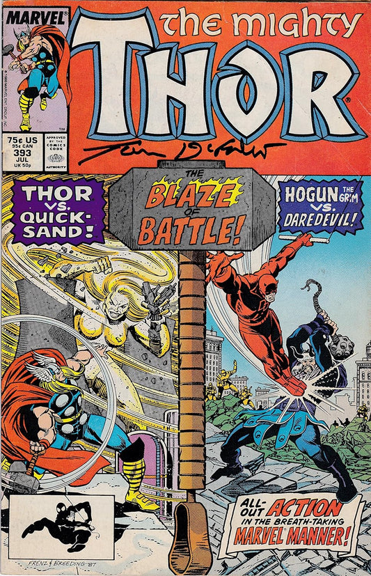 Autographed The Mighty Thor #393 FINE Signed Tom Defalco