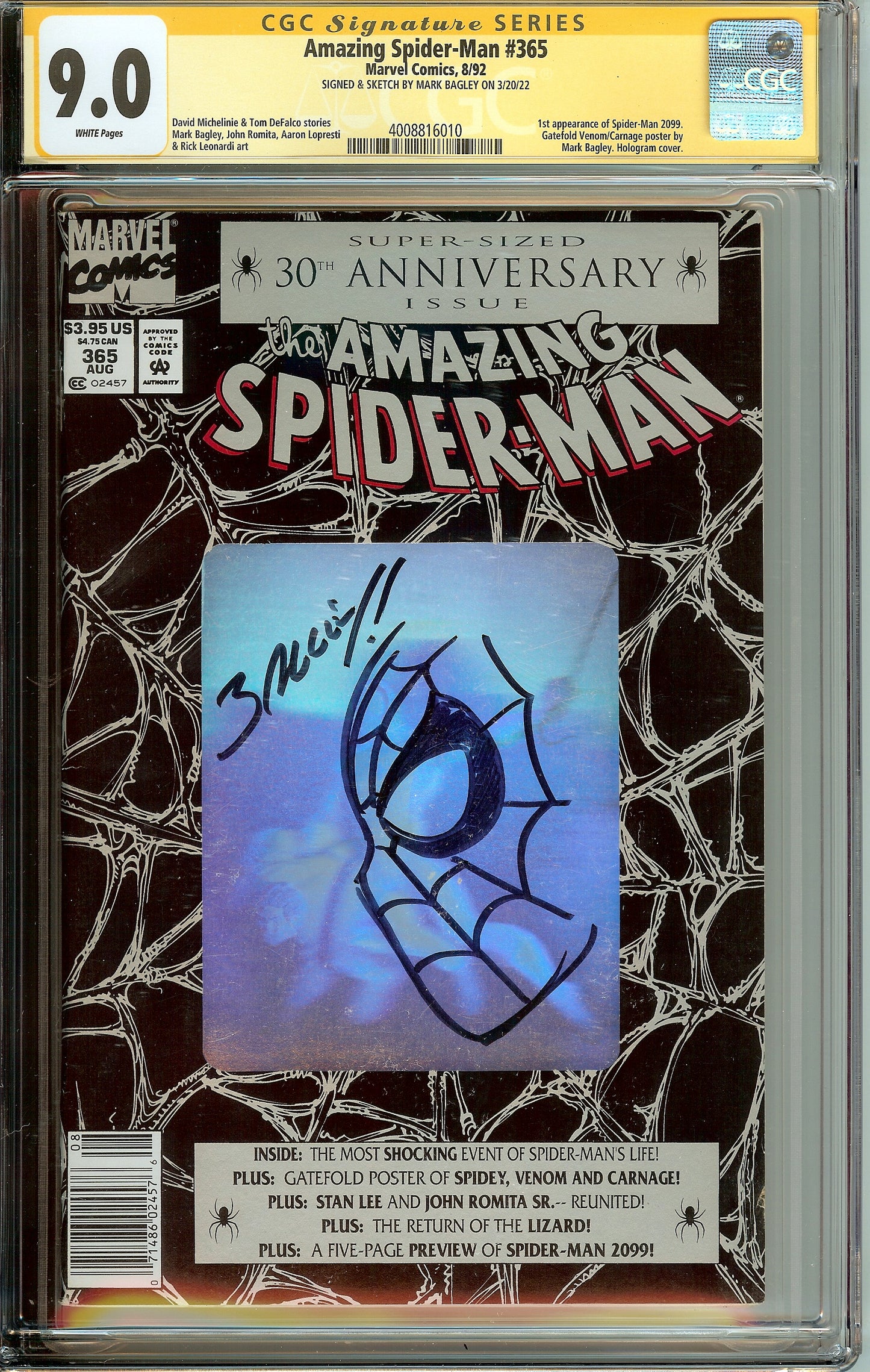 Amazing Spider-Man #365 1st Spider-Man 2099 CGC 9.0 Signed & Remark Mark Bagley