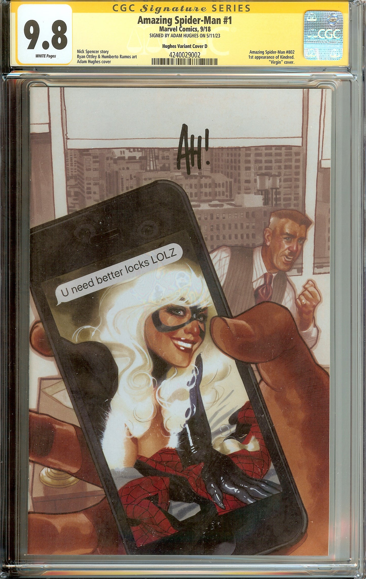 Amazing Spider-Man #1 09/18 Cover D Variant CGC 9.6 Signed Adam Hughes