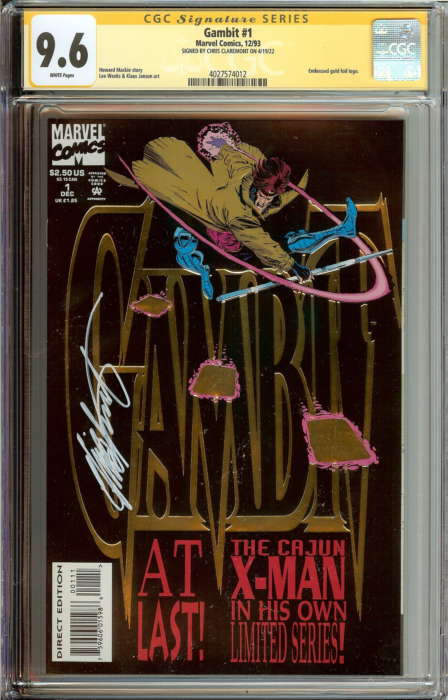 Gambit #1 CGC 9.6 Signed Chris Claremont