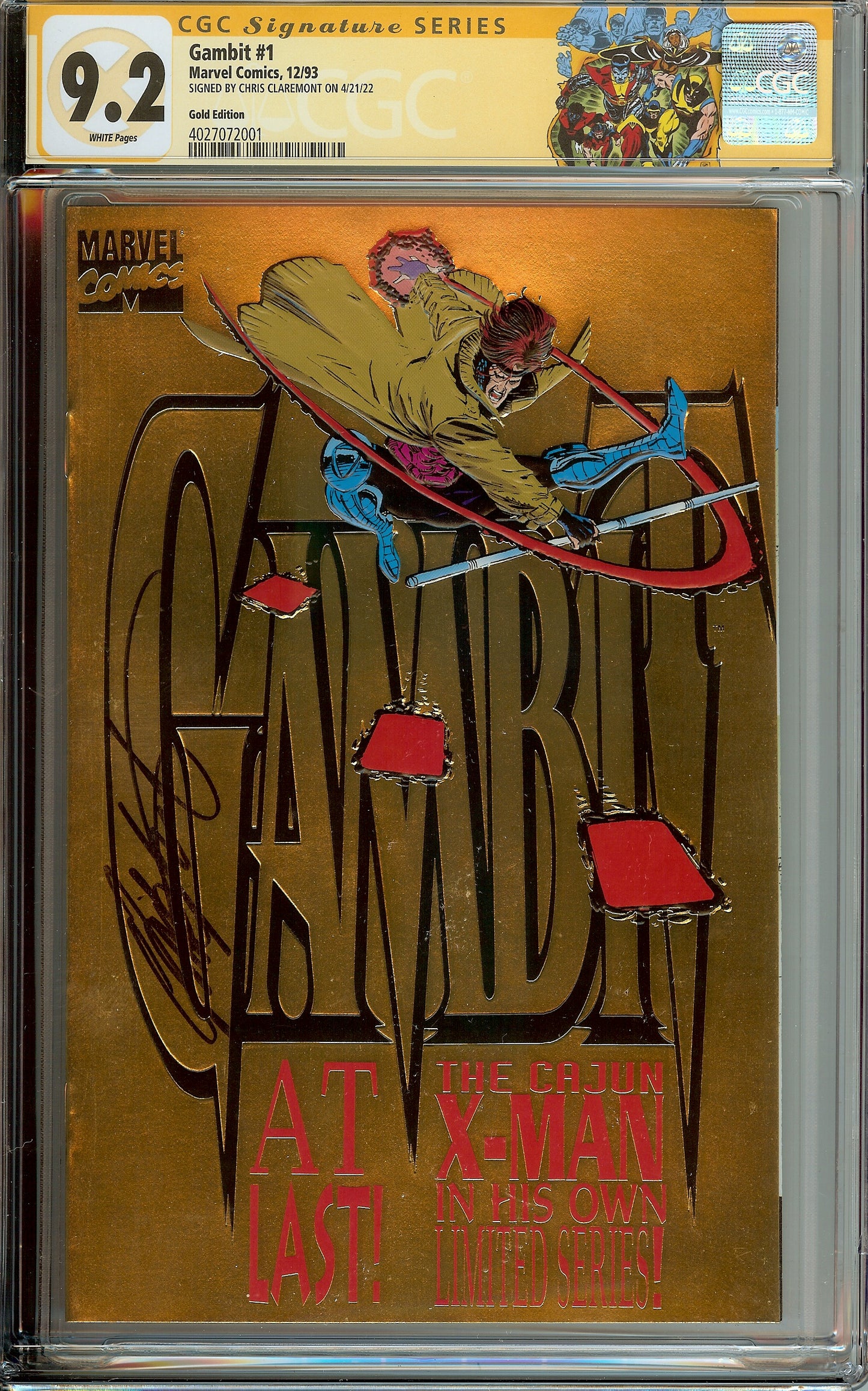 Gambit #1 CGC 9.2 Gold Variant Signed Chris Claremont