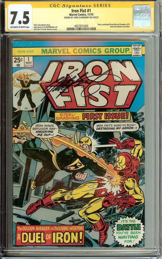 Iron Fist #1 CGC 7.5 11/75 Signed Chris Claremont