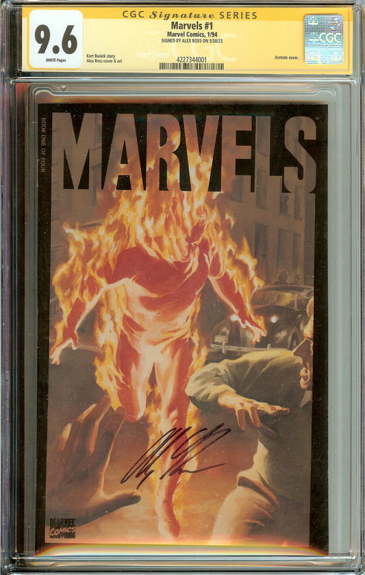 Marvels #1 Human Torch Cover CGC 9.6 Signed Alex Ross