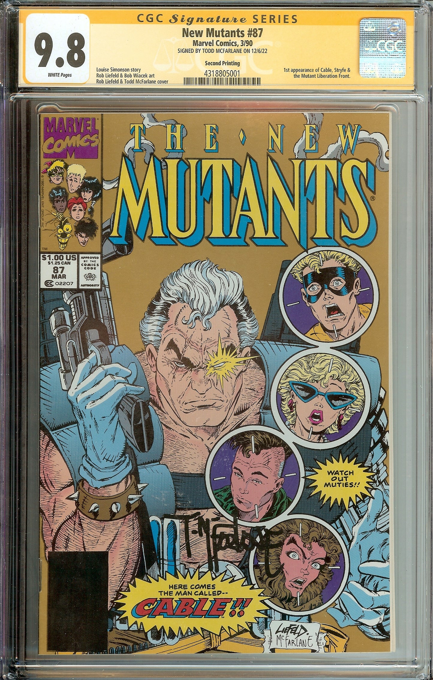 New Mutants #87 2nd Print 1st Cable CGC 9.8 Signed Todd McFarlane