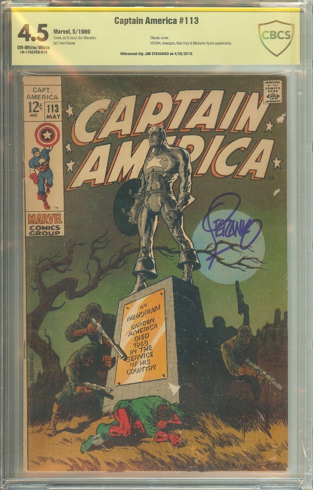 Captain America #113 CBCS 4.5 Signed Jim Steranko