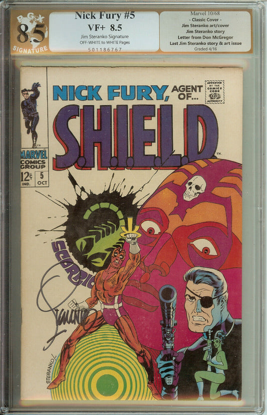 Nick Fury Agent of SHIELD #5 PGX 8.5 Signed Steranko