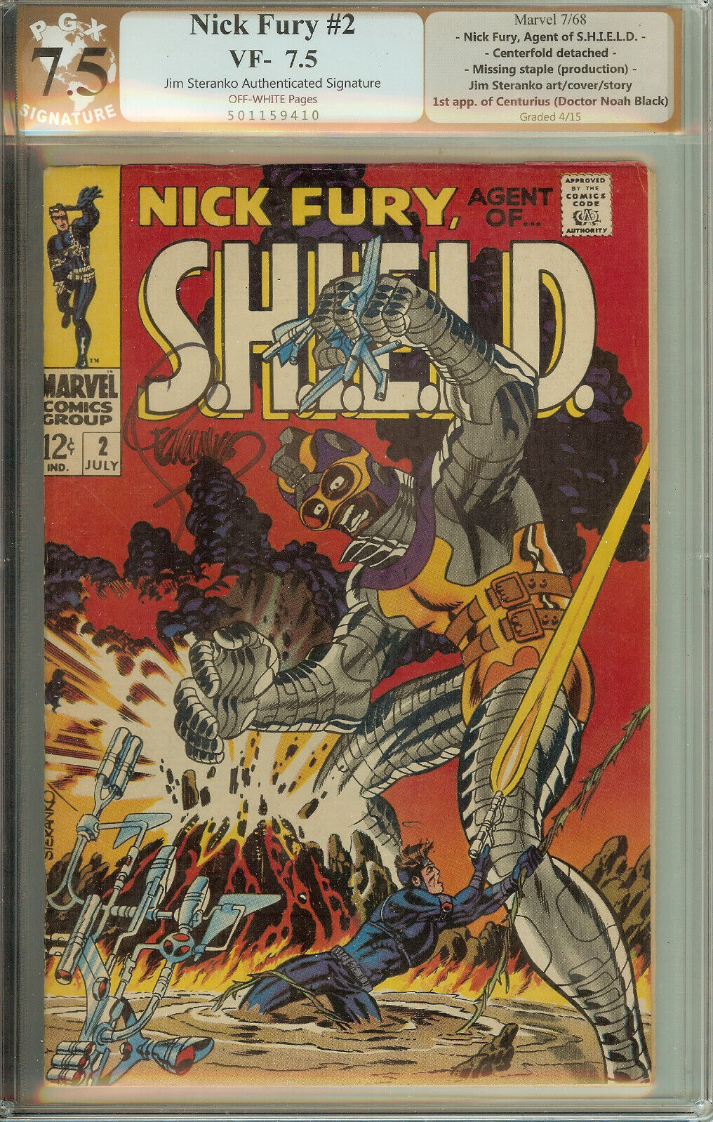 Nick Fury Agent of SHIELD #4 PGX 7.5 Signed Steranko