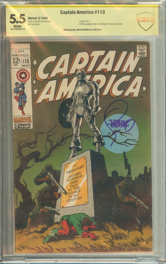 Captain America #113 CBCS 5.5 Signed Jim Steranko