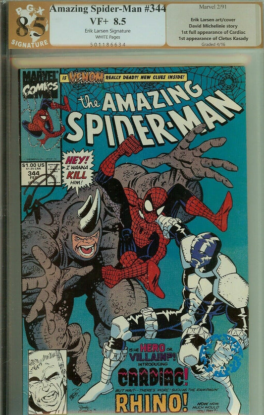 Amazing Spider-Man #344 Carnage Signed Erik Larsen CBCS PGX 8.5