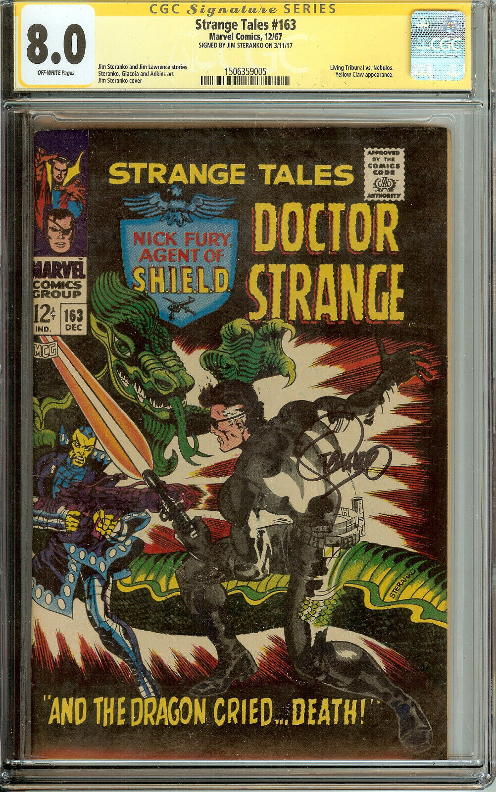 Strange Tales #163 CGC 8.0 Signed Steranko