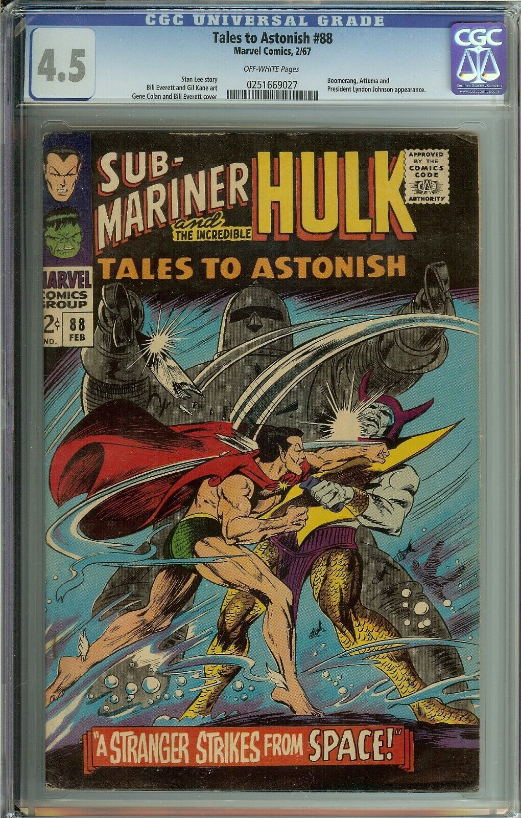 Tales To Astonish #88 CGC 4.5 Hulk & Sub-Mariner Namor