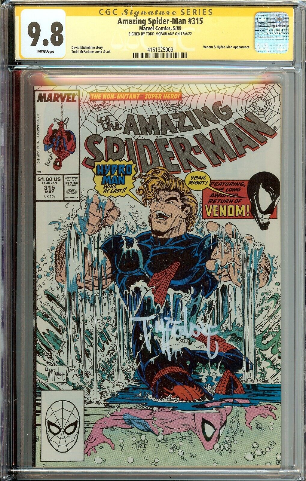 Spider-Man #315 CGC 9.8 Signed Todd McFarlane 1st Venon on Cover