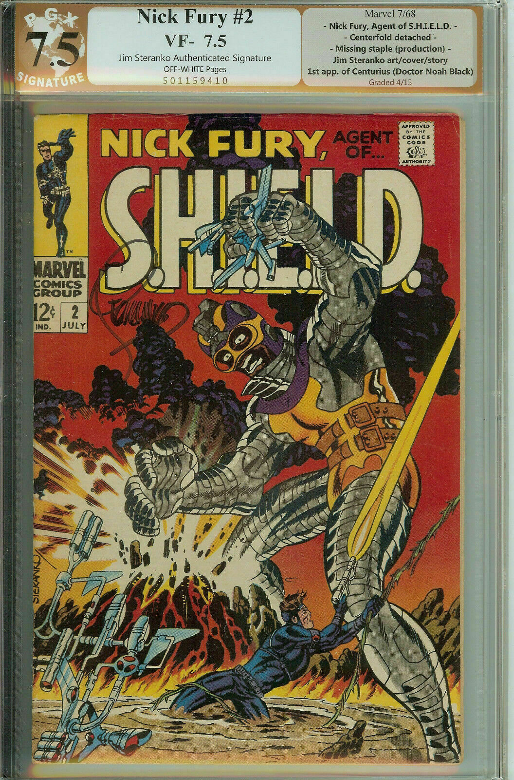 Signed Nick Fury Agent of SHIELD #2 Jim Steranko PGX 7.5