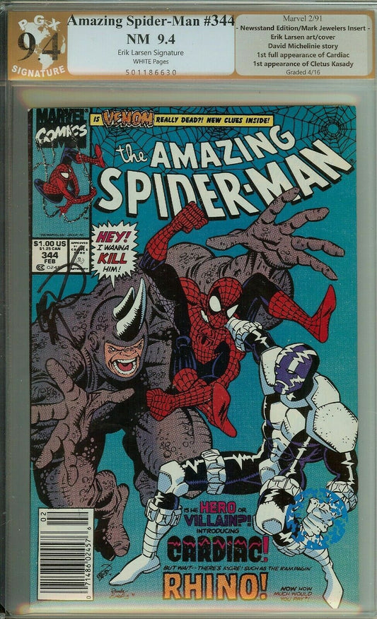 Amazing Spider-Man #344 Carnage Signed Erik Larsen CBCS PGX 9.4