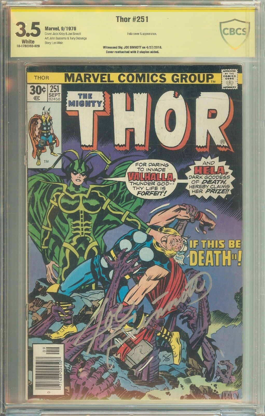 The Mighty Thor 251 Signed Sinnott CBCS 3.5