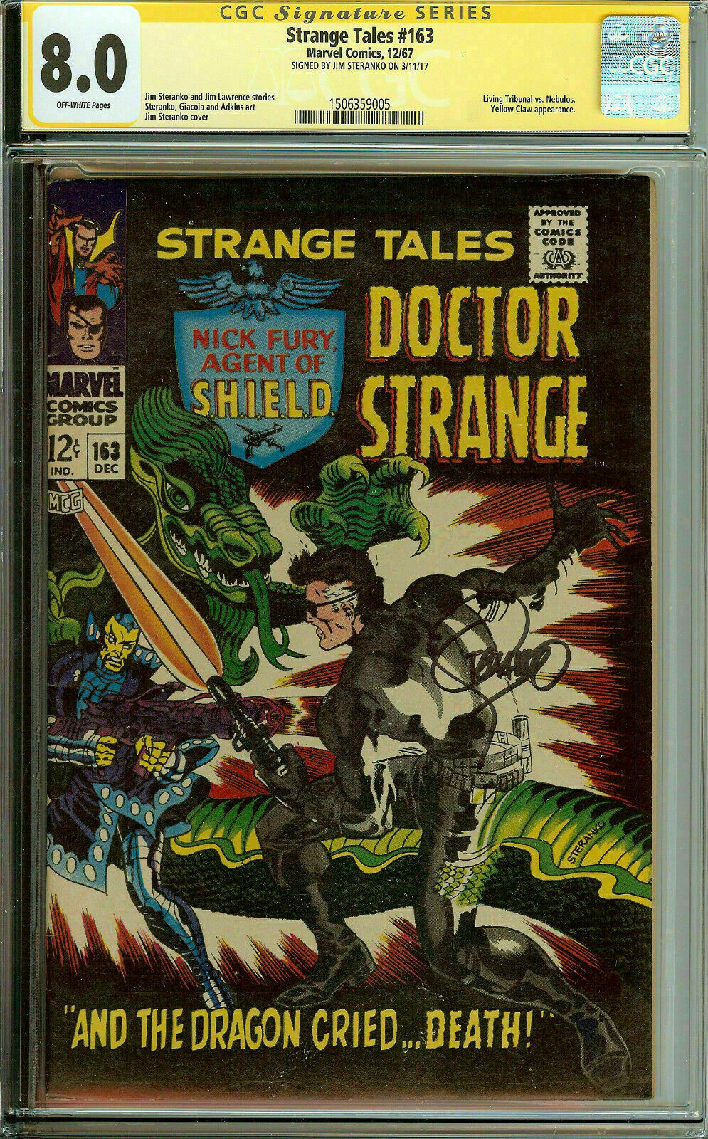 Strange Tales 163 CGC 8.0 Signed Jim Steranko