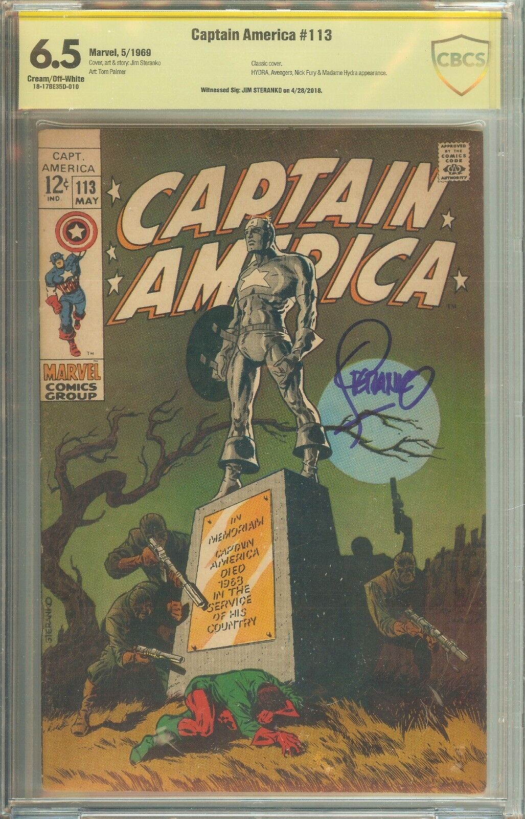 Captain America #113 CBCS 6.5 Signed Jim Steranko