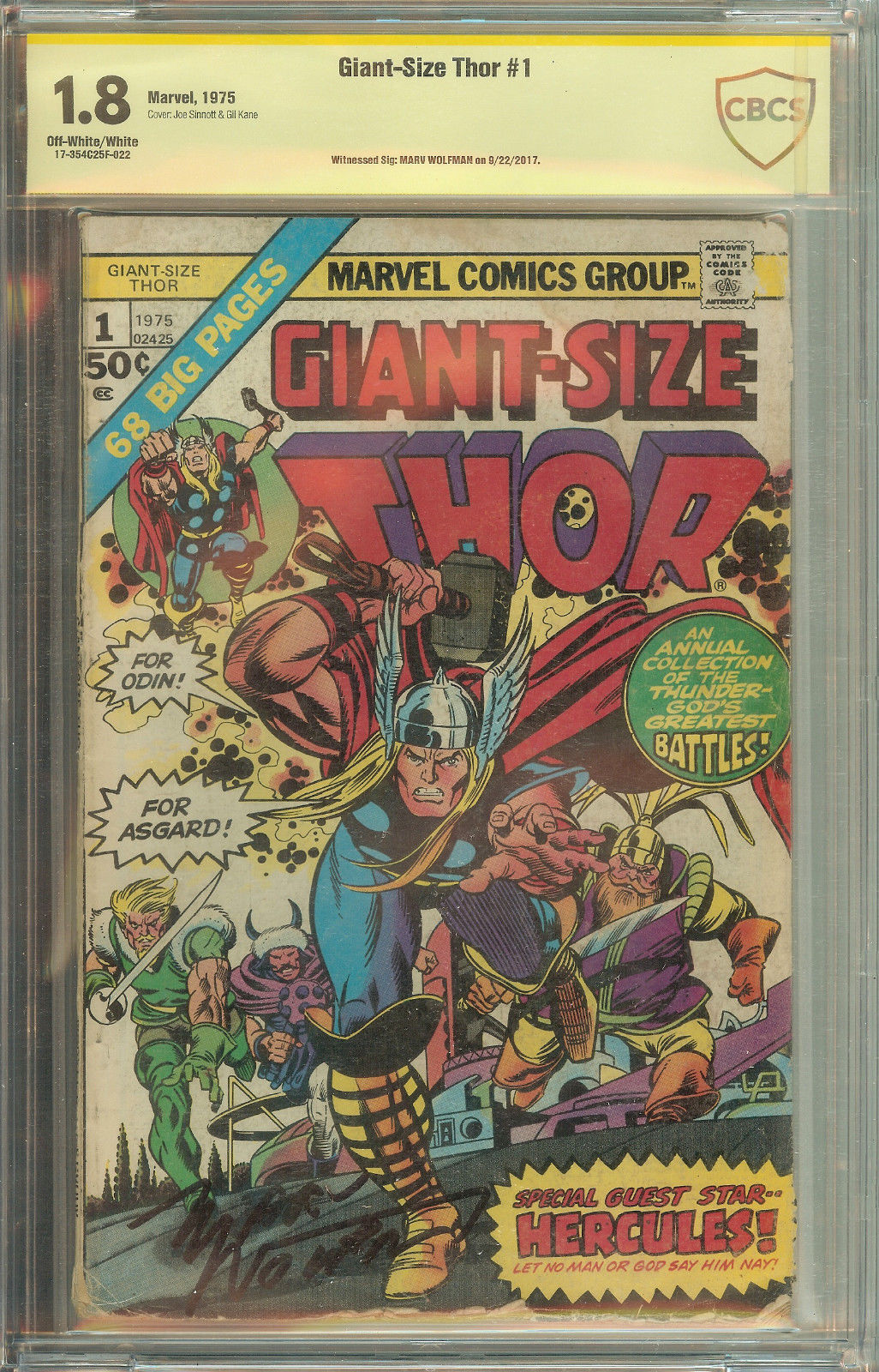 The Mighty Thor Giant Size #1 Signed Marv Wolfman CBCS not CGC 1.8