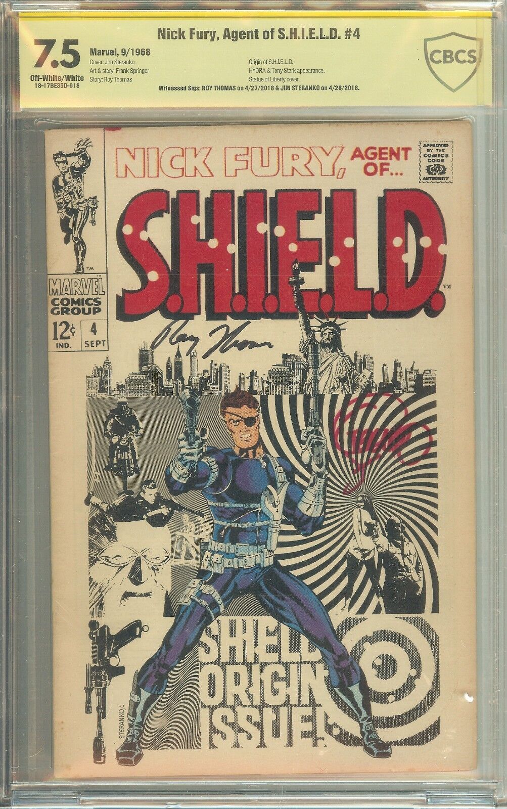 Nick Fury Agent of SHIELD #4 CBCS Signed 2x Jim Steranko Roy Thomas