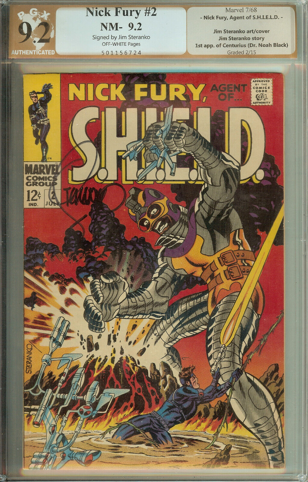 Nick Fury Agent of SHIELD #2 PGX 9.2 Signed Steranko