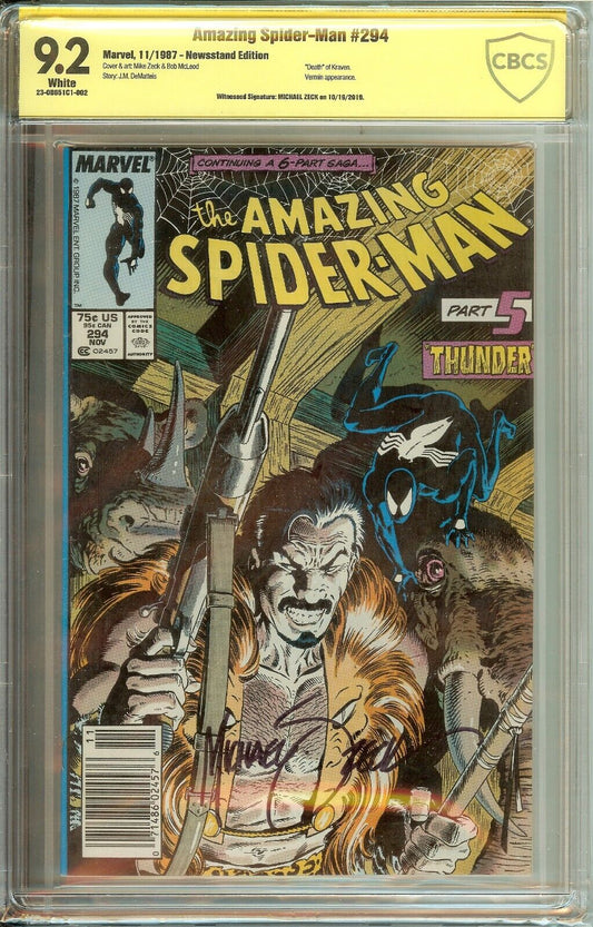 Amazing Spider-Man #294 Kraven CBCS 9.2 Signed Mike Zeck