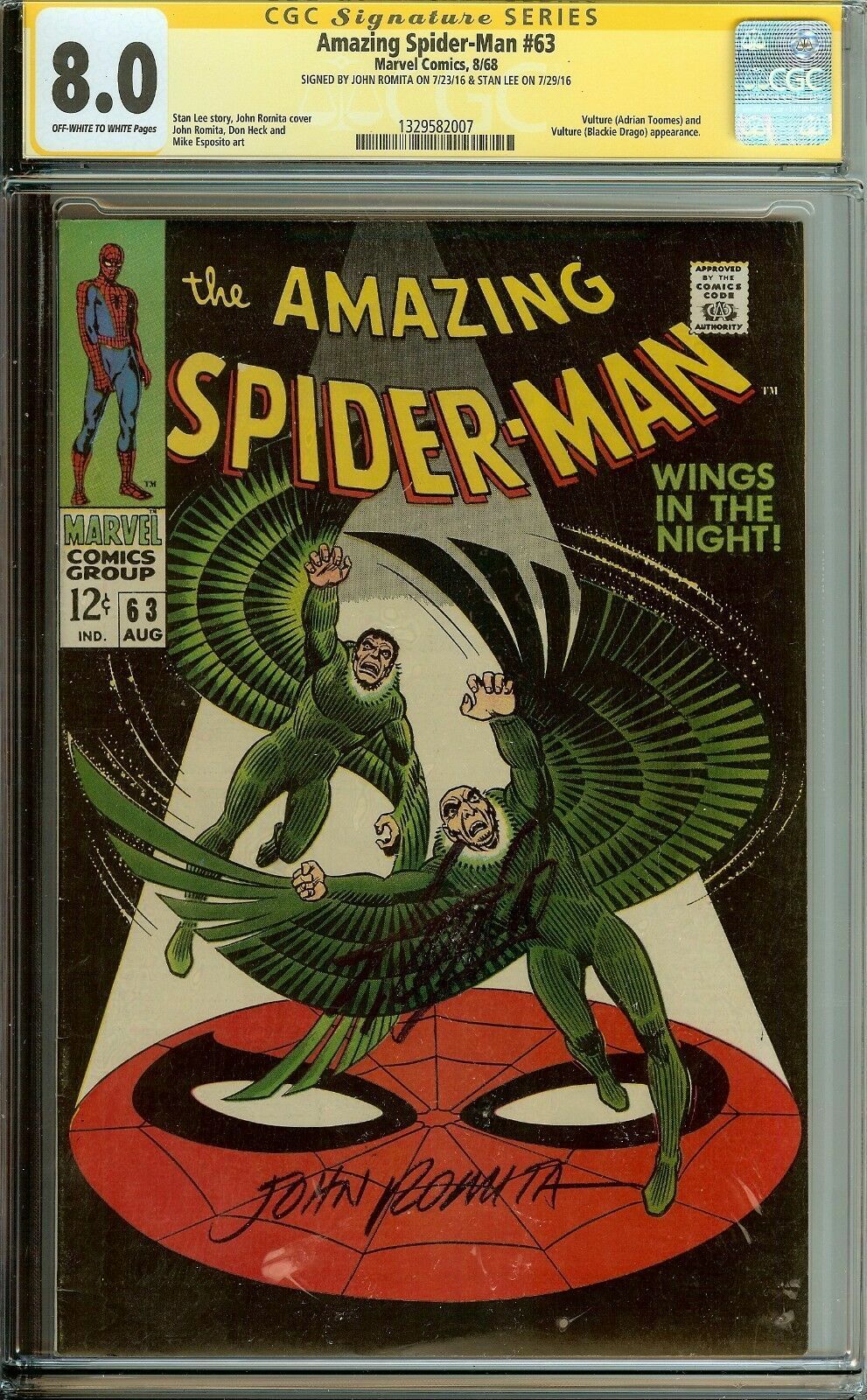 Amazing Spider-Man #63 Signed Stan Lee John Romita CGC 8.0