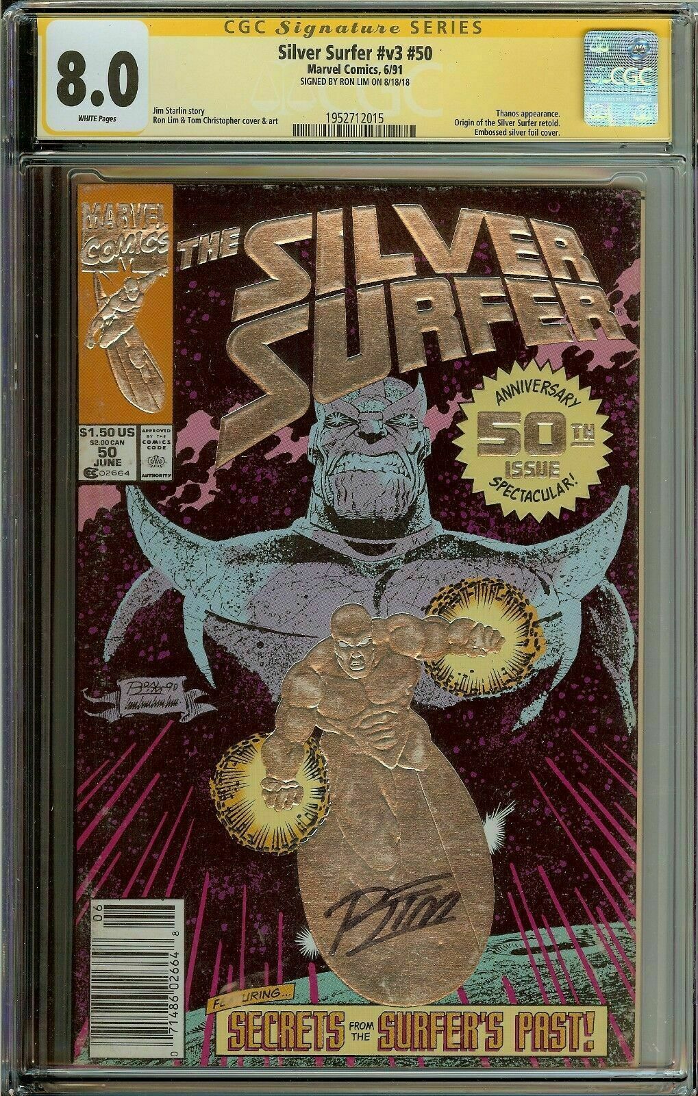 Silver Surfer #50 CGC 8.0 Signed Ron Lim