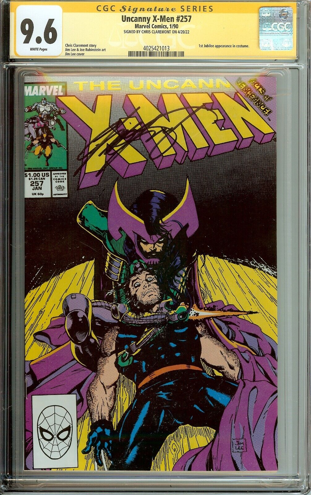 Uncanny X-Men #257 Signed Chris Claremont CGC 9.6