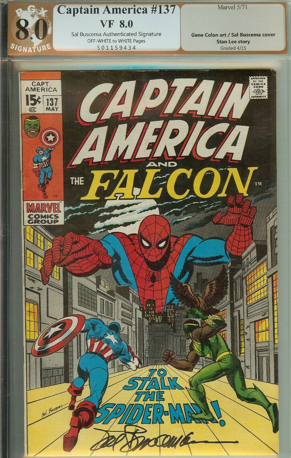 Captain America #137 PGX 8.0 Signed Buscema Spider-Man