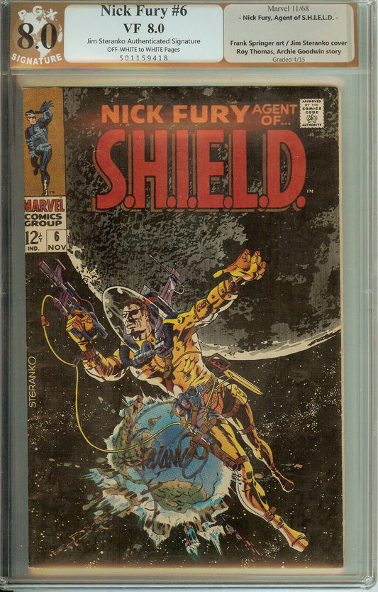 Nick Fury Agent of SHIELD #6 PGX 8.5 Signed Steranko