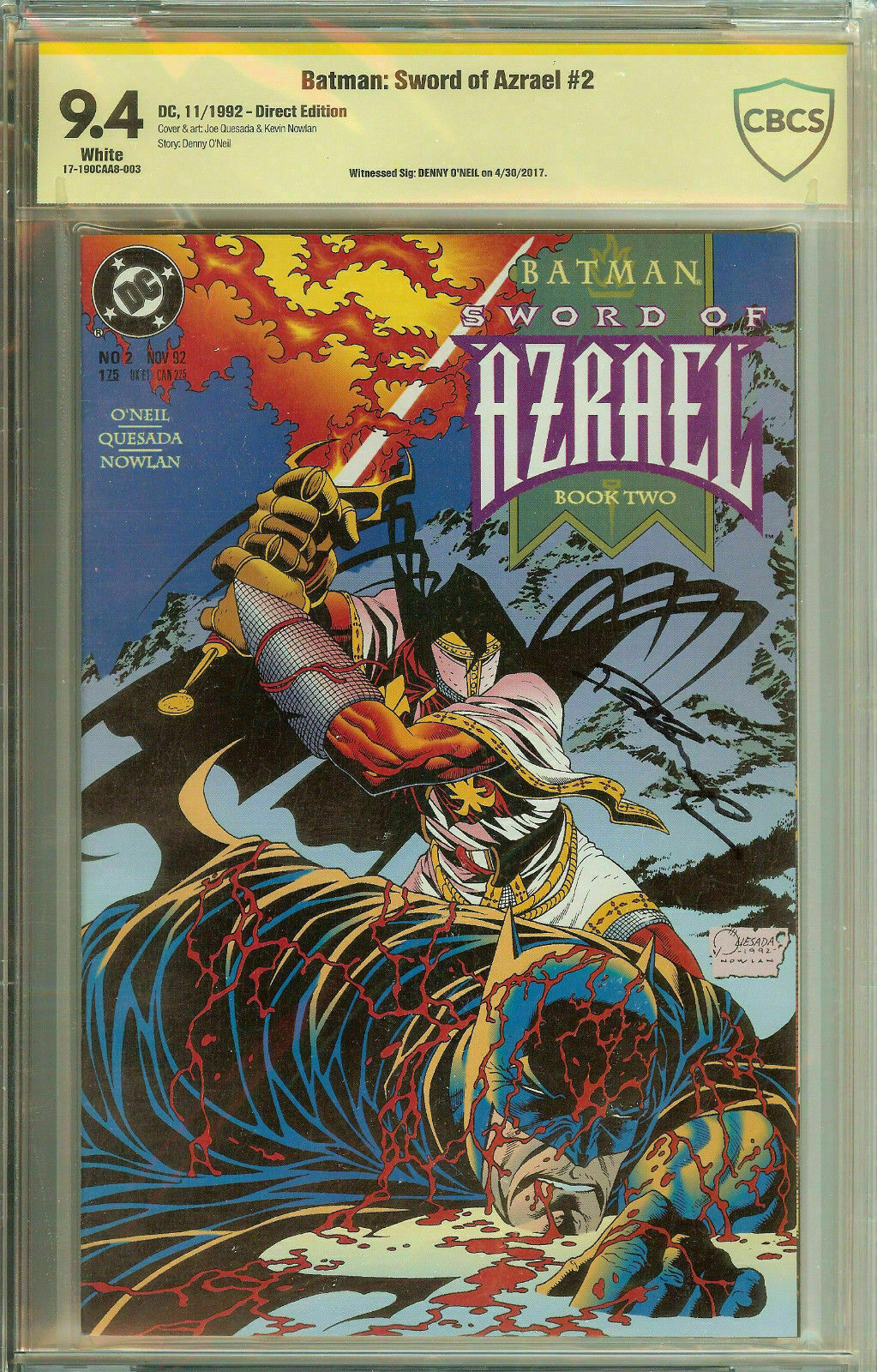 Batman Sword of Azrael #2 CBCS Signed Denny O'Neil