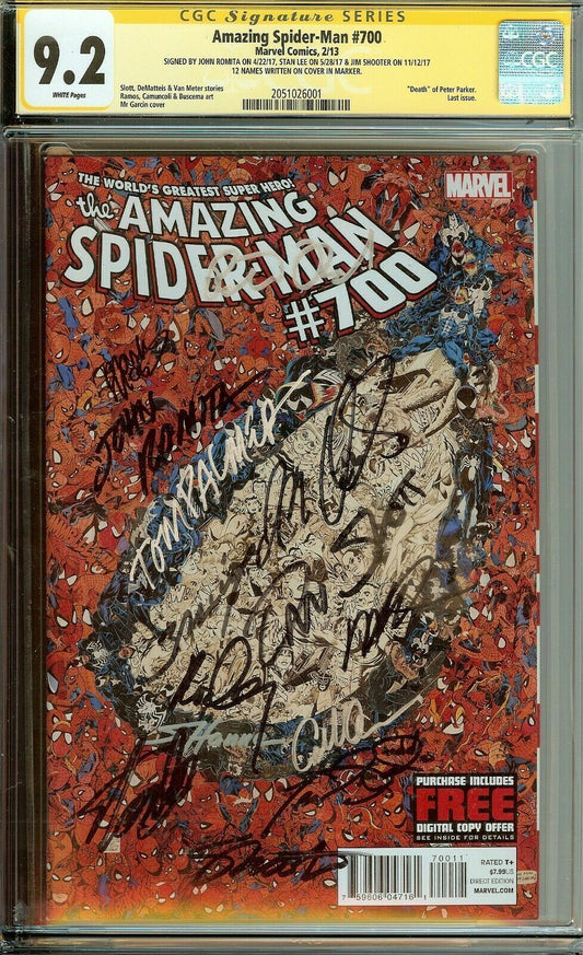 Amazing Spider-Man #700 CGC 9.2 Signed 15x Stan Lee, John Romita, Jim Shooter