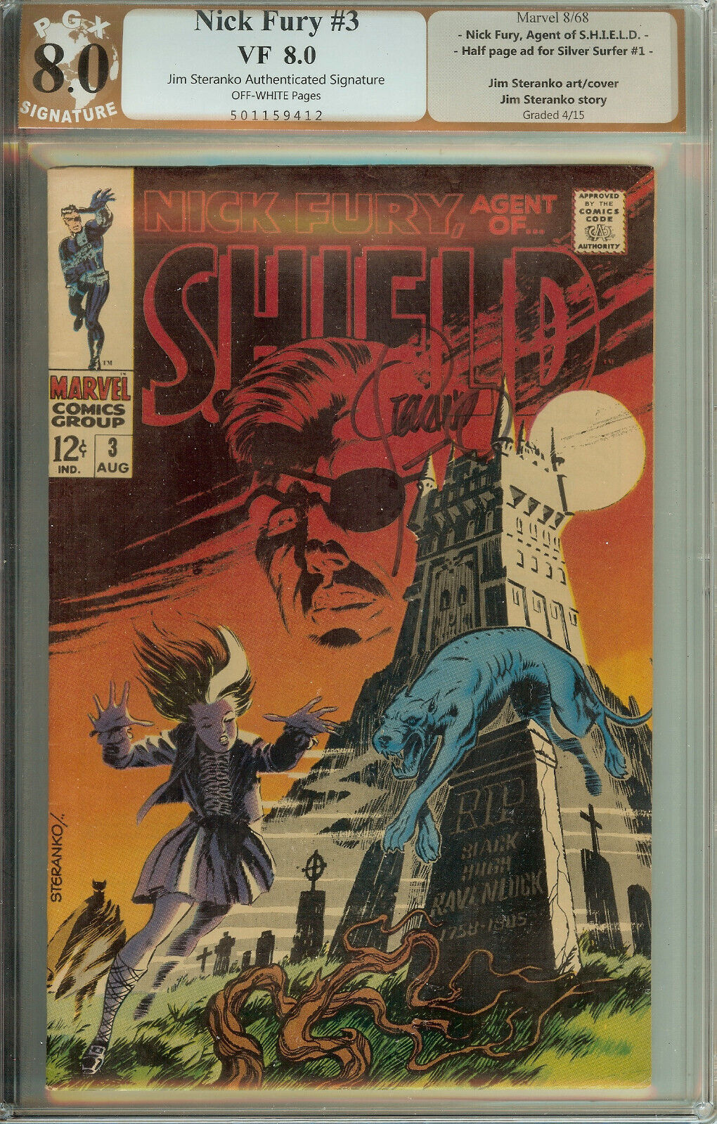 Nick Fury Agent of SHIELD #3 PGX 8.0 not CGC Signed Steranko