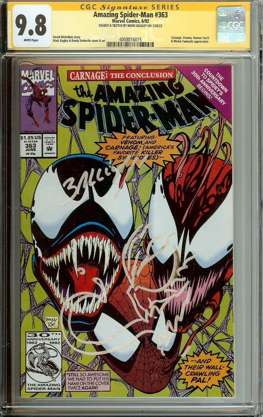 Amazing Spider-Man #363 Signed Sketched Bagley CGC 9.8