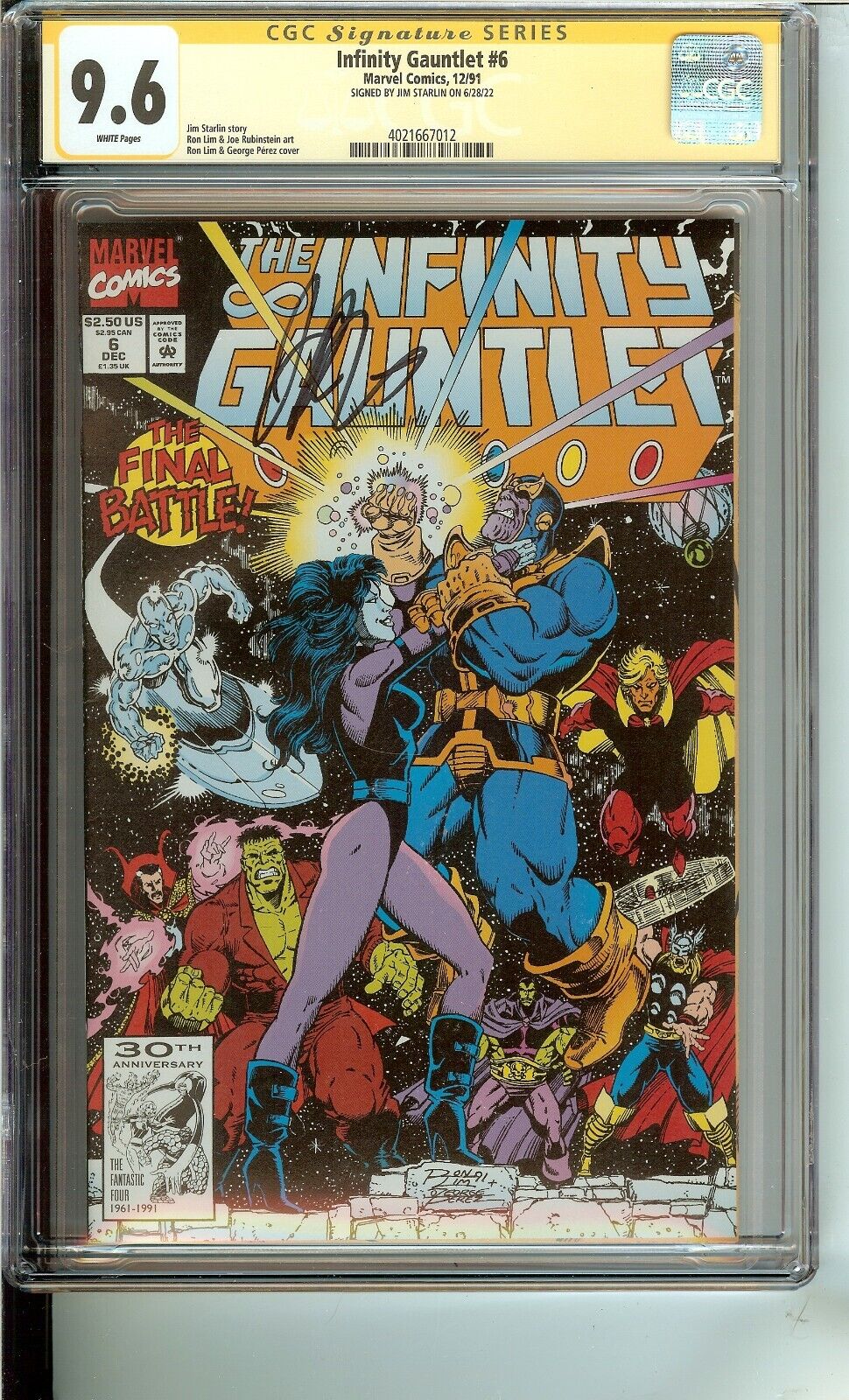 Infinity Gauntlet #3 Signed Jim Starlin CGC 9.6