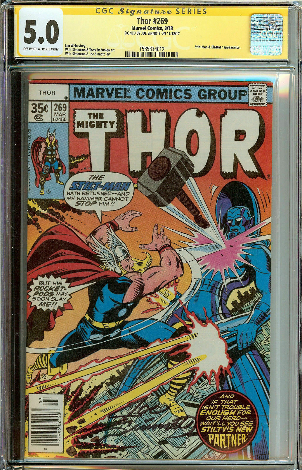 The Mighty Thor #269 Signed Sinnott CGC 5.0