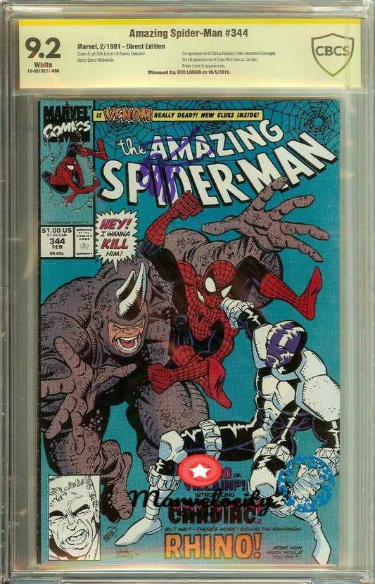 Amazing Spider-Man #344 Carnage Signed Erik Larsen CBCS 9.2